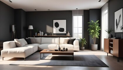 Photo interior modern design room 3D illustration