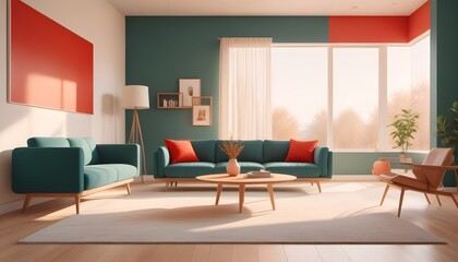Photo interior modern design room 3D illustration