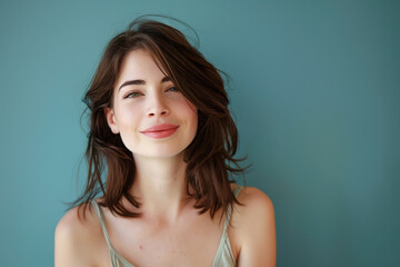 A close up portrait of a young woman with a subtle smile