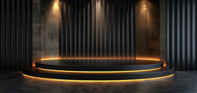 Abstract black end gold stage podium mock up for product