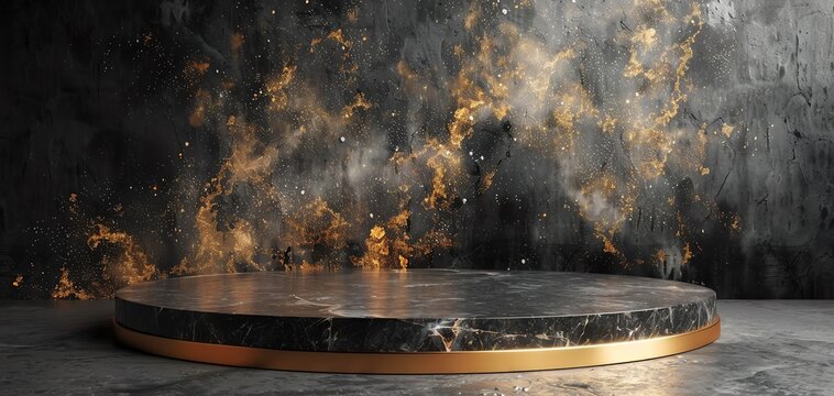 Abstract black end gold stage podium mock up for product