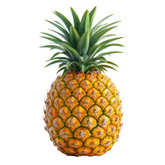Fototapeta premium A vibrant, ripe pineapple with lush green leaves, isolated on a white background.