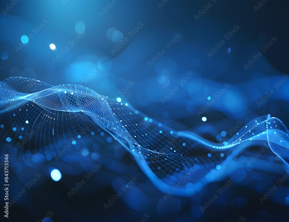 Poster abstract blue background in the style of digital network and connection technology, web banner for t
