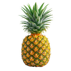 Fototapeta premium Fresh pineapple isolated on white background, showcasing its green crown and textured yellow surface. 