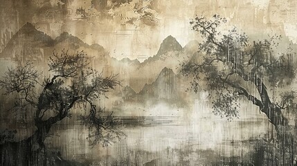 Traditional Chinese Painting Landscape Figures Background Materials Ink Painting
