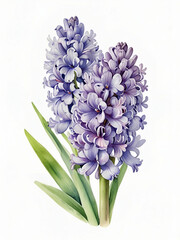 Fototapeta premium hyacinth flowers watercolor on white background, purple flowers