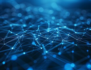 Obraz premium Abstract blue background with glowing connections and lines forming a network structure, in the style of technology concept 