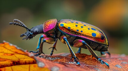 Fototapeta premium Jewel beetle with its iridescent colors, showcasing the diversity of insect appearances.