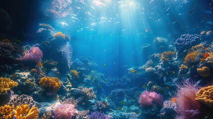 Fototapeta premium A Sunlit Moment in the Vibrant Coral Reef. Generative AI