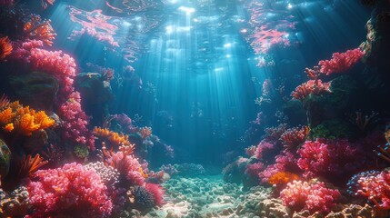 Obraz premium A Sunlit Moment in the Coral Reef. Generative AI