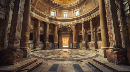 Obraz premium The inside of a large, empty building with a circular floor plan