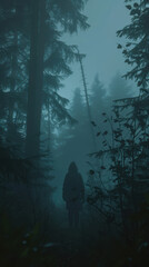 Obraz premium A person is walking through a forest at night