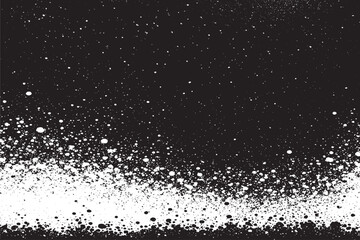 White Grainy Texture on Black Background - Panoramic Banner with Dust Overlay and Light-Colored Noise Granules, Snow Elements - EPS 10 Illustration