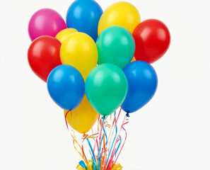 Happy birthday lit candles on colorful balloons, isolated on white background