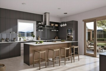 Scandinavian classic kitchen with wooden and white details, minimalistic interior design