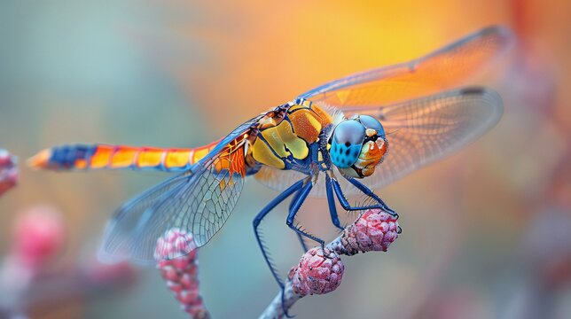  Close-up of a dragonfly on a twig insect, nature, macro, detail, wings, colorful, dragonfly, twig