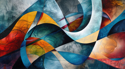 Fototapeta premium A colorful abstract painting with a blue and white swirl