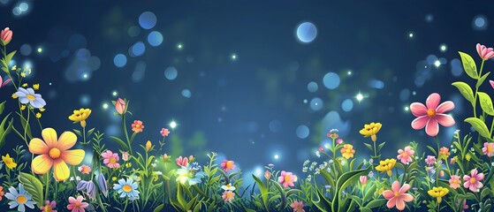 Obraz premium Enchanted Springtime Night Garden Floral with Blank Background