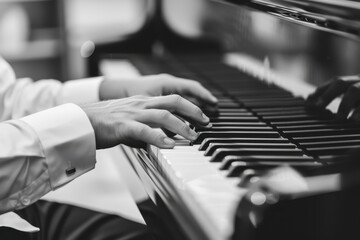 Obraz premium A man is playing the piano with his hands