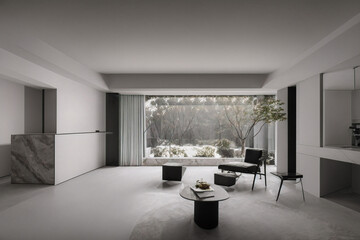 Dark living room interior with black empty wall. Stylish Interior Design Background. Industrial Living Room