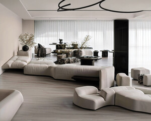 Dark living room interior with black empty wall. Stylish Interior Design Background. Industrial Living Room