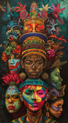 Obraz premium A colorful painting of people with different faces and hair styles