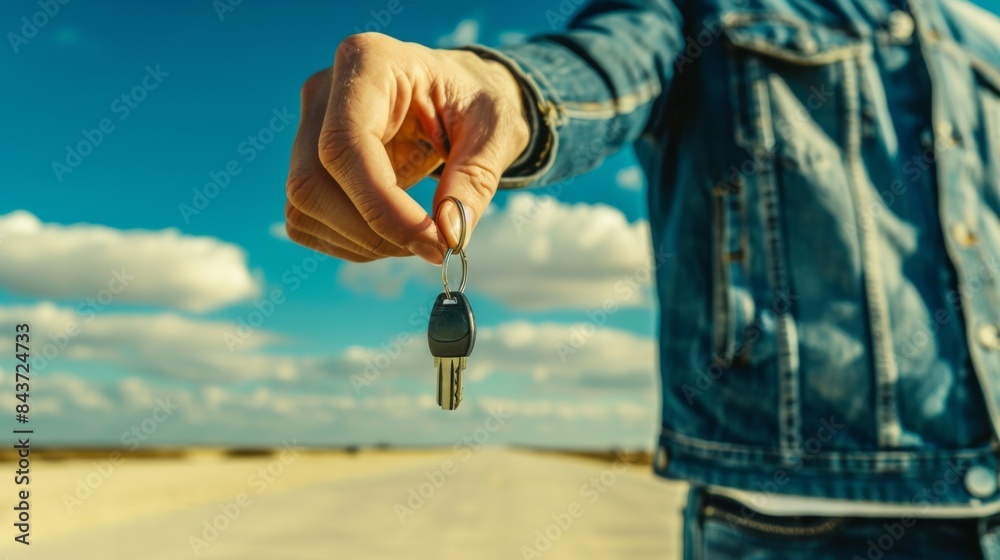 Poster a man holding a car key