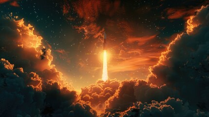 Fototapeta premium Rocket Launch Image Symbolizing Humanity's Quest for Exploration