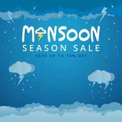 monsoon sale banner with rain background.