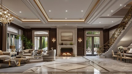 Luxury interior design living room and fireplace