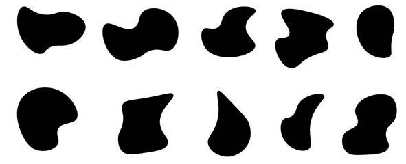 Random abstract liquid organic black irregular blotch shapes flat style design fluid vector illustration set suit for cover, card, flyer, isolated on white background