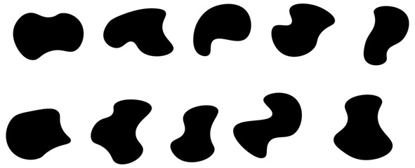 Random abstract liquid organic black irregular blotch shapes flat style design fluid vector illustration set suit for cover, card, flyer, isolated on white background