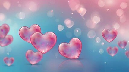 Pink hearts frame on blurred background blue theme