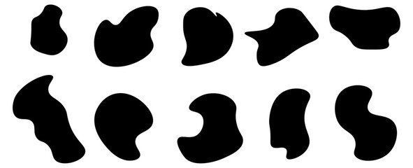 Random abstract liquid organic black irregular blotch shapes flat style design fluid. set banner, cover, poster, presentation design, isolated on white background. vector illustration