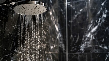 Luxury chromed shower in modern marble bathroom Square shower head with a perfect water flowing to enjoy your relax moments : Generative AI