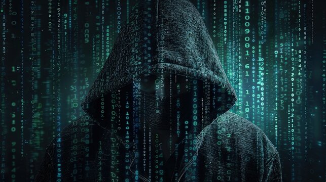 A computer hacker commits crimes in the digital world. Displaying real programming scripts codes and hacking tools. Malware concept. Hacker background.