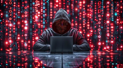 A computer hacker commits crimes in the digital world. Displaying real programming scripts codes and hacking tools. Malware concept. Hacker background.