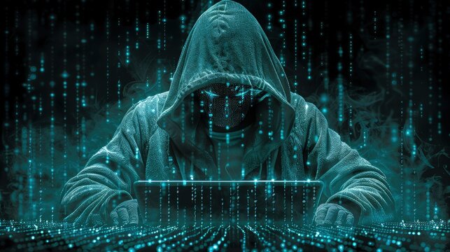 A computer hacker commits crimes in the digital world. Displaying real programming scripts codes and hacking tools. Malware concept. Hacker background.