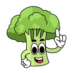 cartoon broccoli illustration with a cute smiling expression. for logos, stickers or health and food icons