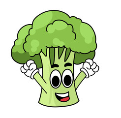 cartoon broccoli illustration with a cute smiling expression. for logos, stickers or health and food icons
