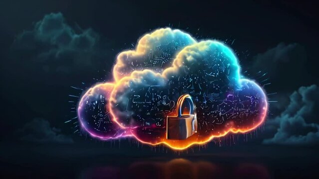 This is a glowing, multi-colored cloud with a lock icon in the center.