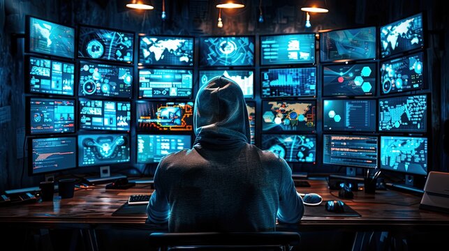 A computer hacker commits crimes in the digital world. Displaying real programming scripts codes and hacking tools. Malware concept. Hacker background.