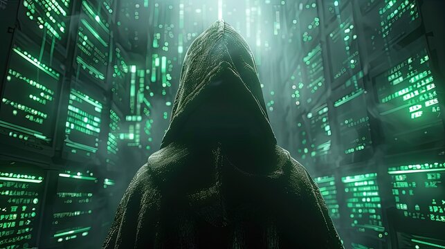 A computer hacker commits crimes in the digital world. Displaying real programming scripts codes and hacking tools. Malware concept. Hacker background.