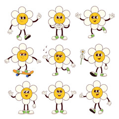 Fototapeta premium Groovy Daisy Friends: A Joyful Band of Flower Characters