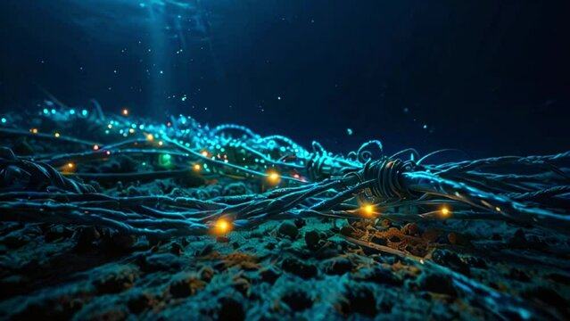 This appears to be an illustration of a fiber optic cable lying on the ocean floor.
