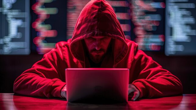 A computer hacker commits crimes in the digital world. Displaying real programming scripts codes and hacking tools. Malware concept. Hacker background.