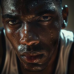 Portrait of a Determined Young Male Athlete Sweating After an Intense Workout