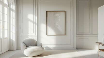 White interior with portrait frame