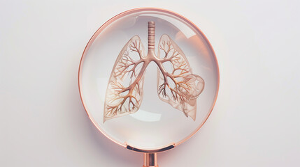 Close-Up of Lungs under Magnifying Glass on White Background