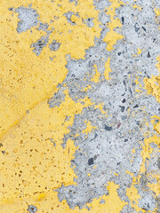 Faded, damaged yellow, gray cracked cement surface background texture